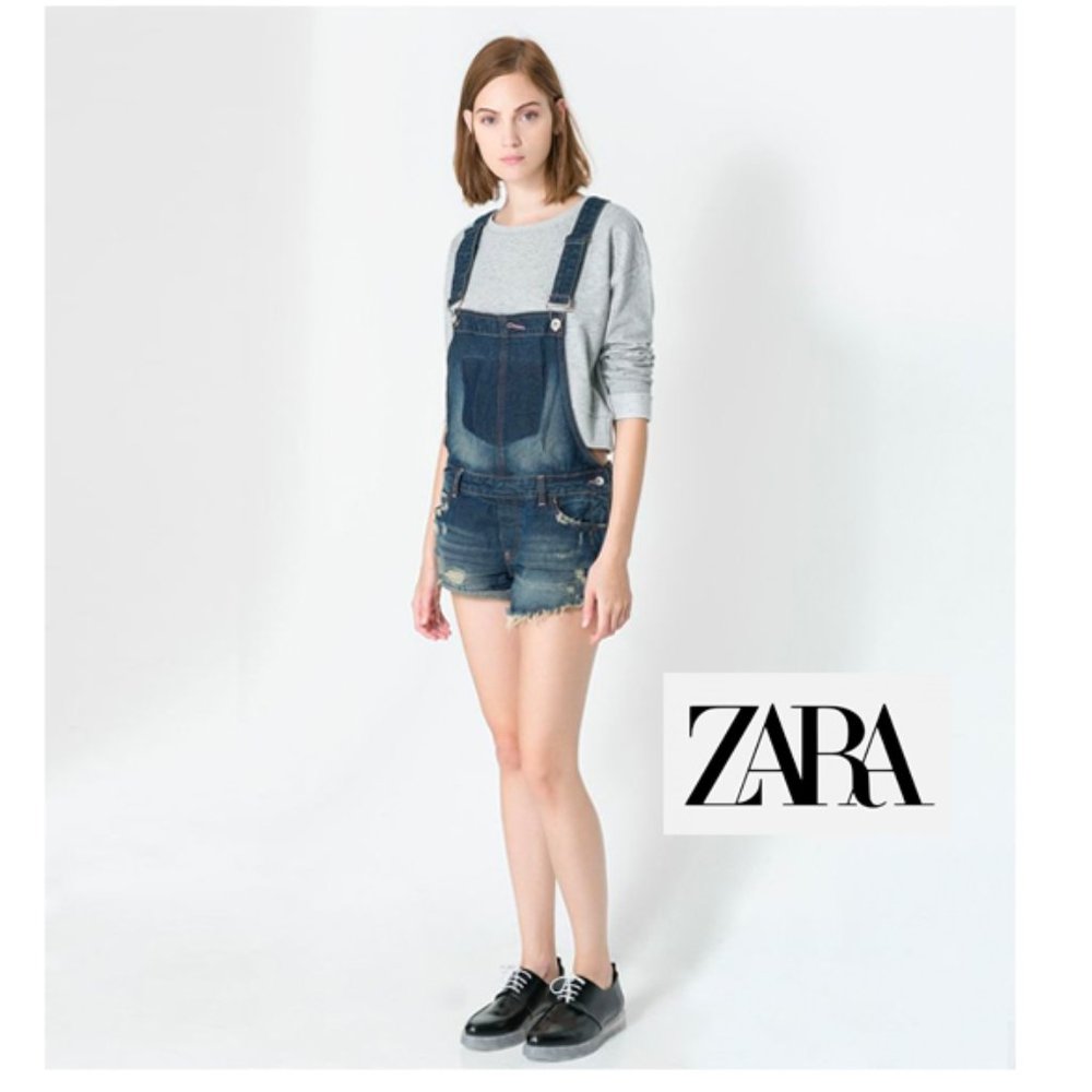 NEW Zara Denim Shortalls Short Overalls Jean Jumper Jumpsuit